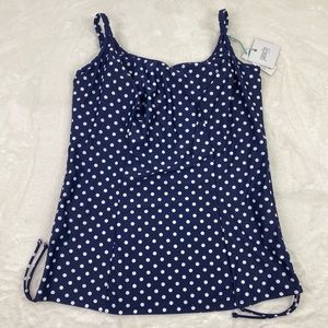 Panache Anya Spot Tankini 42H NWT Navy Ivory Underwire Adjustable Side Ties